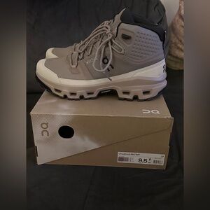 On Cloudrock mid waterproof hiking boots - cinder/desert, men’s 9.5